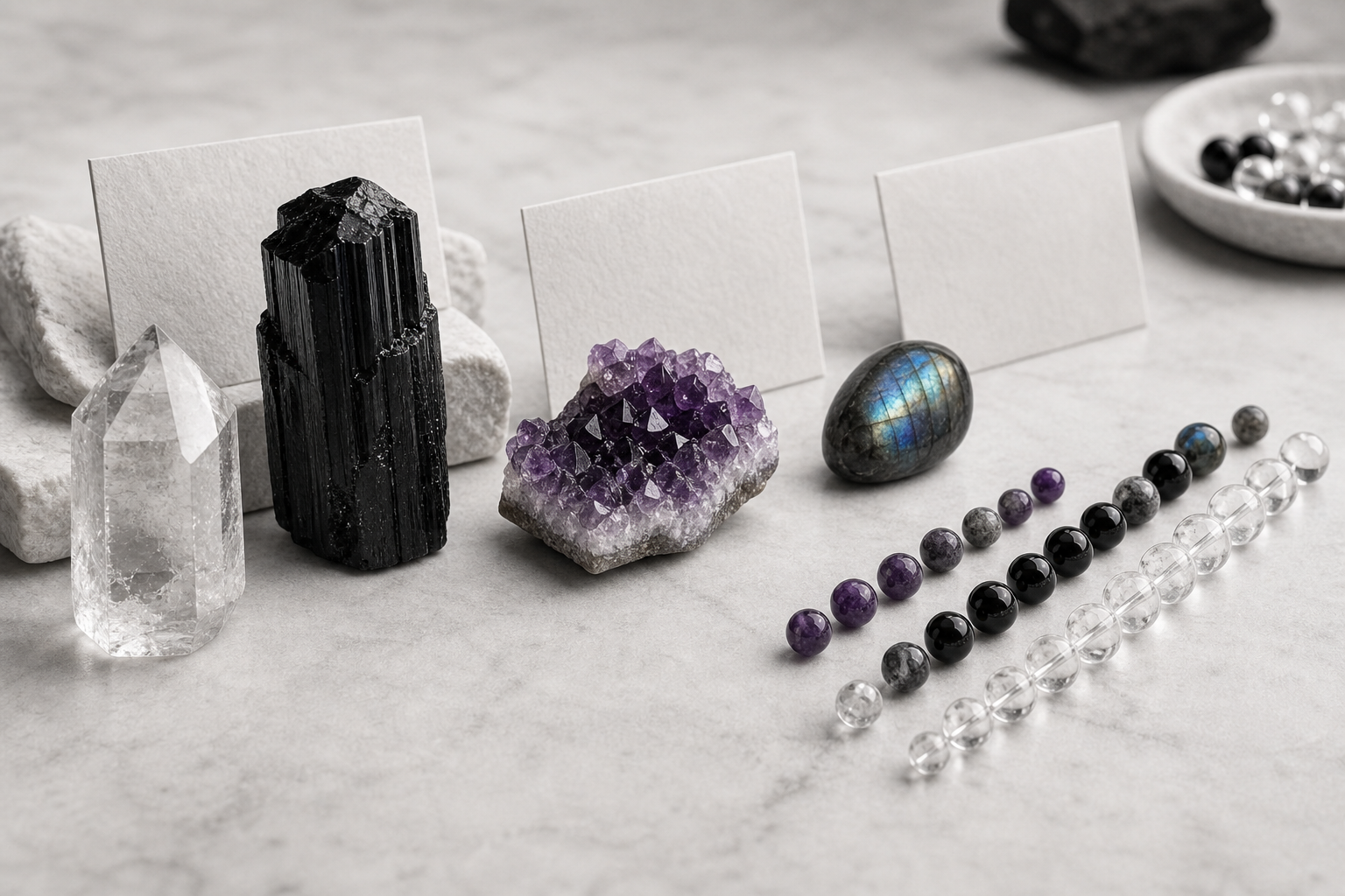 Raw crystals and polished bracelet beads