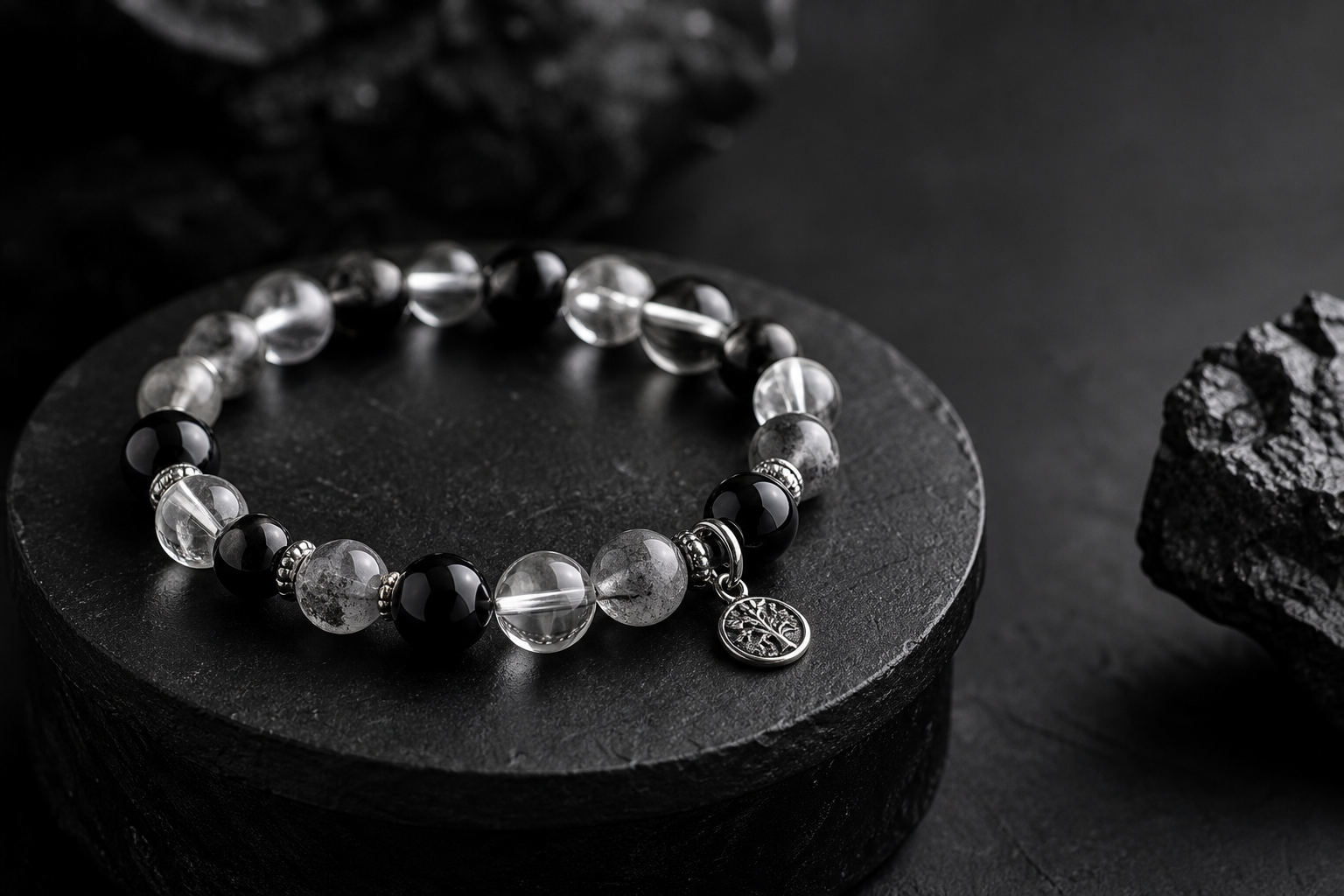 Crystal bracelet on black stone